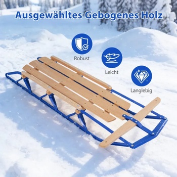 Kovové sánky s dreveným sedákom OP70065BL, 137 x 58 x 16 cm, nosnosť 150 kg, modré - N