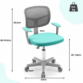 Detská otočná stolička HY10252GR s lakťovými opierkami, tyrkysovo/sivá - A