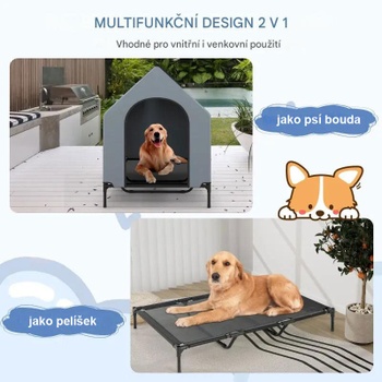 Psie búda a vyvýšená posteľ pre psa PU10049GR, 2 v 1, 84 x 132 x 114 cm - A