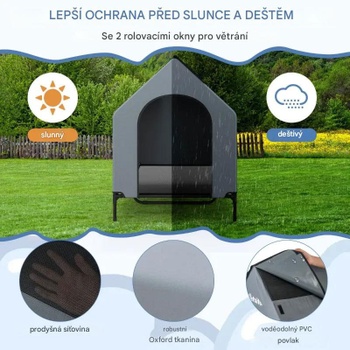 Psie búda a vyvýšená posteľ pre psa PU10049GR, 2 v 1, 84 x 132 x 114 cm - A