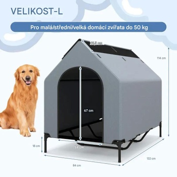 Psie búda a vyvýšená posteľ pre psa PU10049GR, 2 v 1, 84 x 132 x 114 cm - A