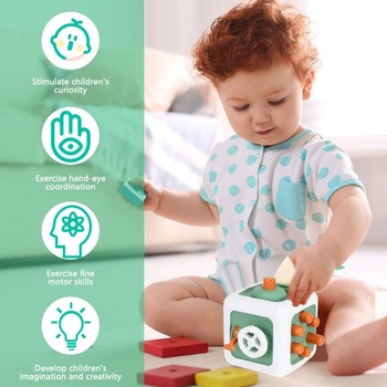Senzorická hračka Pavlleen Activity Cube pro děti od 6 měsíců, zaoblené hrany