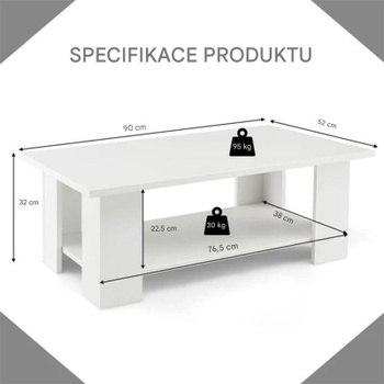 Konferenčný stolík JV11735WH, 90 x 52 x 32 cm, biely - A