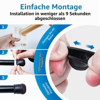 Ezprotekt Ø10-15mm čierne silikónové krytky nôh stoličiek – 16 kusov krytiek na okrúhle stoličky – Chrániče