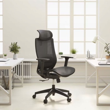 Ergonomická kancelárska stolička BS4B, zo sieťoviny s bedrovou opierkou, čierna - A