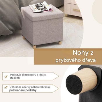 Úložný taburet JZ10343BE z ľanovej látky, béžový - A