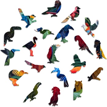 Drevené puzzle farebné papagáje, 350 dielikov, 37,5 cm, viacfarebné - N