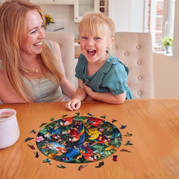 Drevené puzzle farebné papagáje, 350 dielikov, 37,5 cm, viacfarebné - N