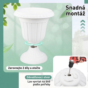 Sada 2 kvetináčov s dnom a drenážnym otvorom, 40,6 x 47 cm, biela - N