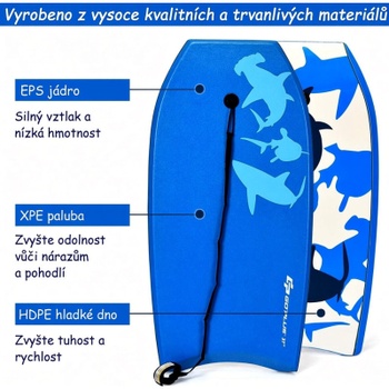 Bodyboard s ťažným lanom OP3855-S, 83 x 47 x 5,5 cm, modrý - N