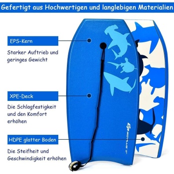 Bodyboard s ťažným lanom OP3855-S, 83 x 47 x 5,5 cm, modrý - N