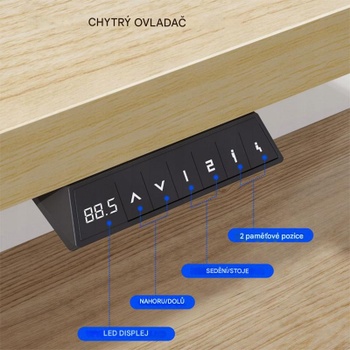 Výškovo nastaviteľný stôl QE1M-1460-EUV1, 140 x 60 cm, biela/prírodné drevo - N
