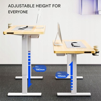 Výškovo nastaviteľný stôl QE1M-1460-EUV1, 140 x 60 cm, biela/prírodné drevo - N