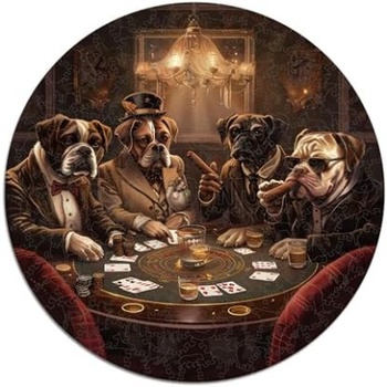 Drevené puzzle Dogs Playing Poker, 350 dielikov, 37,5 cm, viacfarebné - N