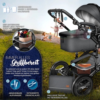 Cestovný kočík 3 v 1, vrátane autosedačky, čierny - A