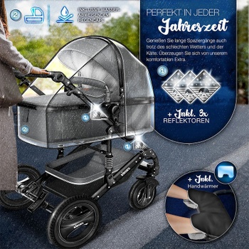 Cestovný kočík 3 v 1, vrátane autosedačky, čierny - A
