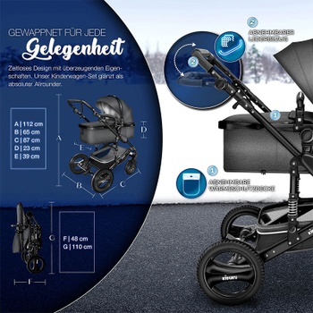 Cestovný kočík 3 v 1, vrátane autosedačky, čierny - A