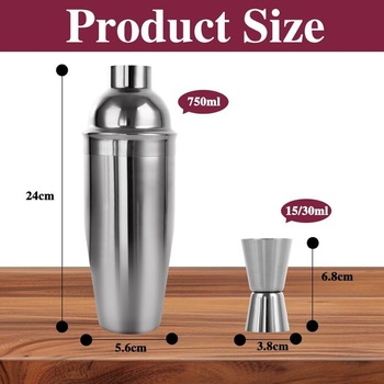 ASelected koktejlový šejkr 750 ml nerezový koktejlový mixér s vestavěným barmanským sítkem, šejkr