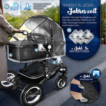 Kombinovaný kočík 3 v 1, vrátane autosedačky a nosiča dieťaťa, čierny - A