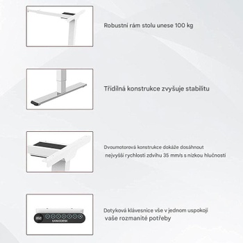 Výškovo nastaviteľný stôl EQ5W-EU, bez dosky, biely - N