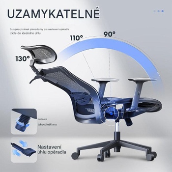 Ergonomická kancelárska stolička OC3B-EU, bedrová opierka, tmavo čierna - A