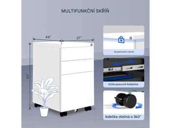 Mobilná skriňa s 3 zásuvkami CB23W, zámkom a ochranou proti prevráteniu, biela - A