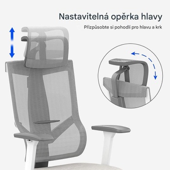 Ergonomická kancelárska stolička BS6G, sieťované operadlo s 3D podrúčkami, sivá - B