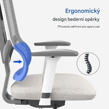 Ergonomická kancelárska stolička BS6G, sieťované operadlo s 3D podrúčkami, sivá - B