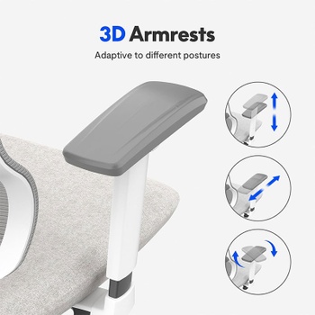 Ergonomická kancelárska stolička BS6G, sieťované operadlo s 3D podrúčkami, sivá - B