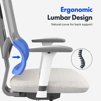 Ergonomická kancelárska stolička BS6G, sieťované operadlo s 3D podrúčkami, sivá - B