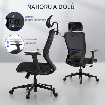 Ergonomická kancelárska stolička OC17B, s 2D opierkou hlavy, čierna - N