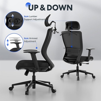 Ergonomická kancelárska stolička OC17B, s 2D opierkou hlavy, čierna - N