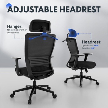 Ergonomická kancelárska stolička OC17B, s 2D opierkou hlavy, čierna - N