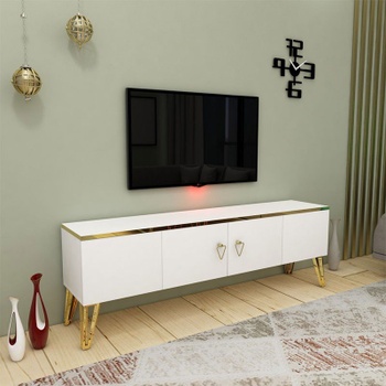 Televízny stolík Caprice, 150 x 50 x 31,4 cm, bielo/zlatý - B