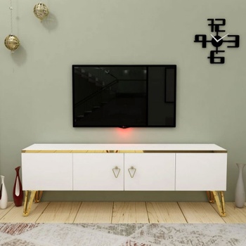Televízny stolík Caprice, 150 x 50 x 31,4 cm, bielo/zlatý - B