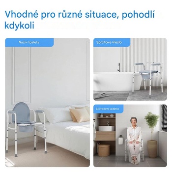 Toaletná stolička s vedierkom pre seniorov RF04-0001, nosnosť 150 kg, šedá - N