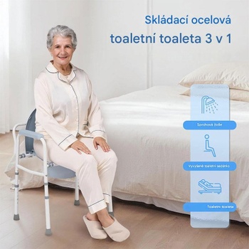 Toaletná stolička s vedierkom pre seniorov RF04-0001, nosnosť 150 kg, šedá - N