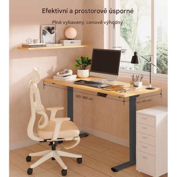 Výškovo nastaviteľný stôl E1B-PRO-EUV3, 70 - 119 CM, bez dosky, čierny - N