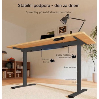 Výškovo nastaviteľný stôl E1B-PRO-EUV3, 70 - 119 CM, bez dosky, čierny - N