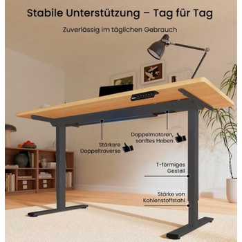 Výškovo nastaviteľný stôl E1B-PRO-EUV3, 70 - 119 CM, bez dosky, čierny - N