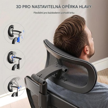 Ergonomická kancelárska stolička OC3 PRO, s 3D opierkou hlavy, čierna - A