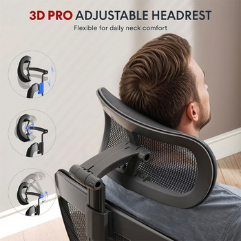 Ergonomická kancelárska stolička OC3 PRO, s 3D opierkou hlavy, čierna - A