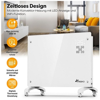 Smart sklenený konvektor GPH-20EA, 2000W, biely - A