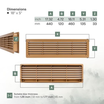 Vent Systems 440 x 120 mm Dubová vetracia mriežka na dvere - Obdĺžniková vetracia mriežka na dvere -