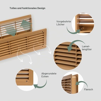 Vent Systems 440 x 120 mm Dubová vetracia mriežka na dvere - Obdĺžniková vetracia mriežka na dvere -