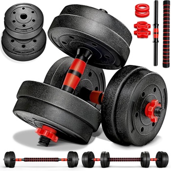 Sada činiek 2 v 1, 15 kg, nastaviteľná činka a tyč, čierne - A