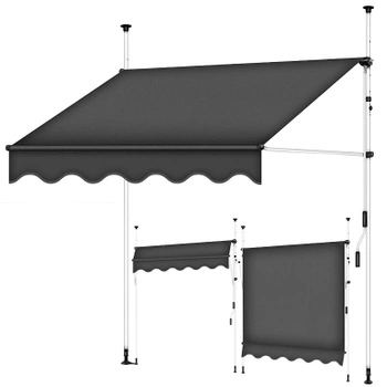 Markíza, s upínacími svorkami, šedá, 300 cm - A