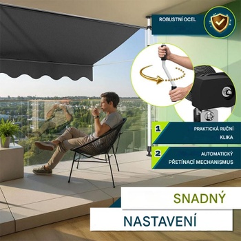 Markíza, s upínacími svorkami, šedá, 300 cm - A