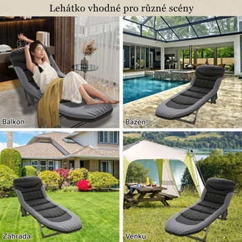Skladacie ležadlo B0F2H77C2Y, 190 x 65 x 30 cm, 6 polôh, čierne - N