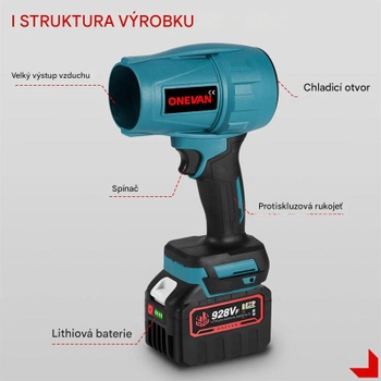 Preplňovaný bezkefový ventilátor Onevan QZEU, 4,5 Ah, iba jedna batéria - A